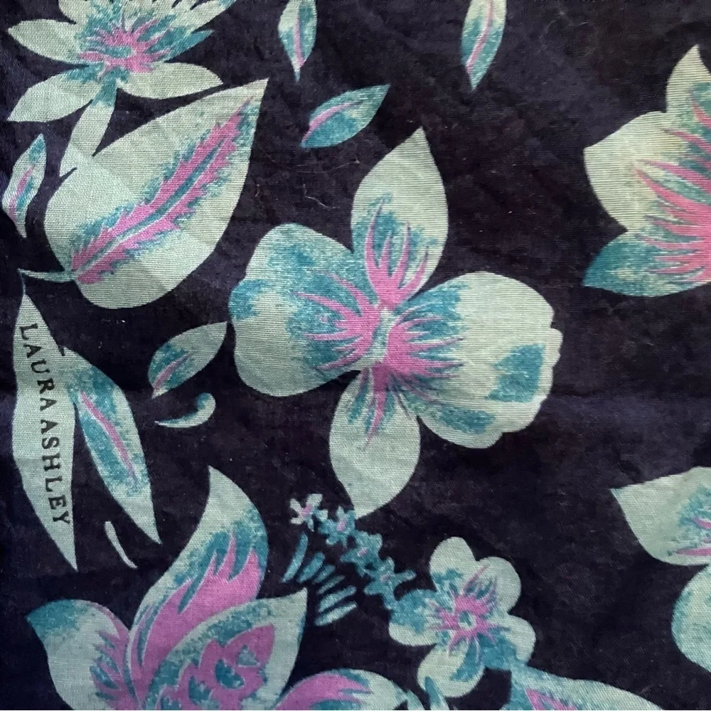 VTG Laura Ashley Italian Cotton Navy Blue Floral Square Scarf Cottagecore 19.5in